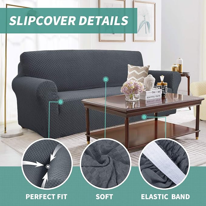 YEMYHOM Couch Cover Latest Jacquard Design High Stretch Sofa Chair Covers for Living Room, Pet Dog Cat Proof Armchair Slipcover Non Slip Magic Elastic Furniture Protector (Small, Dark Gray)