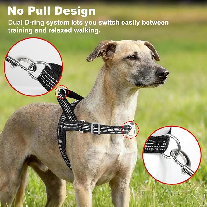 No Pull Dog Harness with Handle, Adjustable Soft Mesh Padded Reflective Walking Harness with Front Clip for Small Medium Large Dogs – Quick Fit No Escape for Training and Hiking (Black, S)