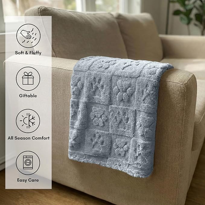 Americanflat 30x40 Jacquard Fleece Throw Blanket - Soft and Breathable Pet Blankets for Couches, Bed, Chair - Fleece Blanket for Home, Bedroom, or Outdoor - Gray Paw Print Blankets for Dogs or Cats