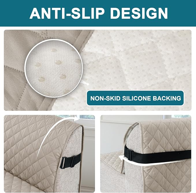 Turquoize 100% Waterproof Futon Cover Futon Slipcover Washable Armless Sofa Bed Slipcover Protector Seat Width Up to 70" with Adjustable Elastic Strap Anti-Slip for Dogs, Pale Oak
