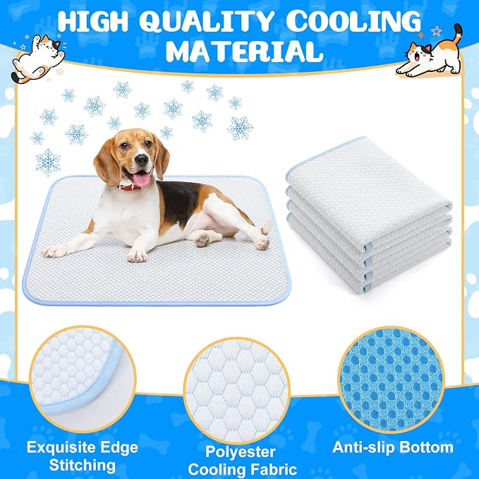 Chunful 4 Pack Pet Cooling Mat, 35 x 26 Inches Dog Cooling Pad for Summer, Ice Silk Self-Cooling Mat, Portable Washable Non-Slip Dog and Cat Pad for Indoor, Outdoor, Car Seats, Trips, up to 45 Lbs