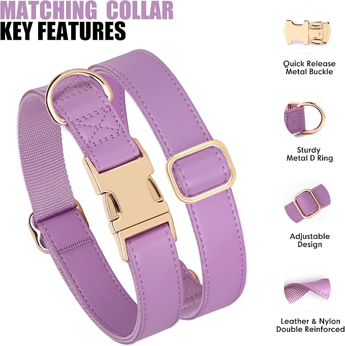 PET ARTIST PU Leather Dog Collar, Bright & Stylish Purple Dog Collar Girl with Quick Release Gold Metal Buckle, Soft Nylon Padded Durable Pet Collars Adjustable for Large Dogs, Neck Fit 16-27"