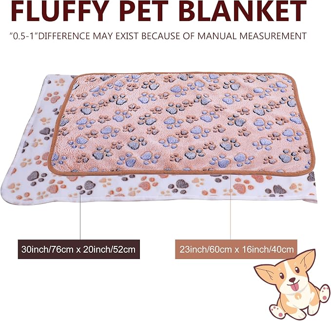 DOOVID Pet Blanket Soft Fluffy Fleece Flannel Blanket Dog Cat Cute Paw Print Pet Mat White Paw Medium(30''*20'')