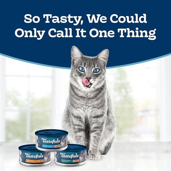 Blue Buffalo Tastefuls Wet Cat Food Paté Variety Pack (Chicken, Turkey & Chicken, Ocean Fish & Tuna) for Adult Cats, Made with Natural Ingredients, 5.5-oz. Each (12 Cans)