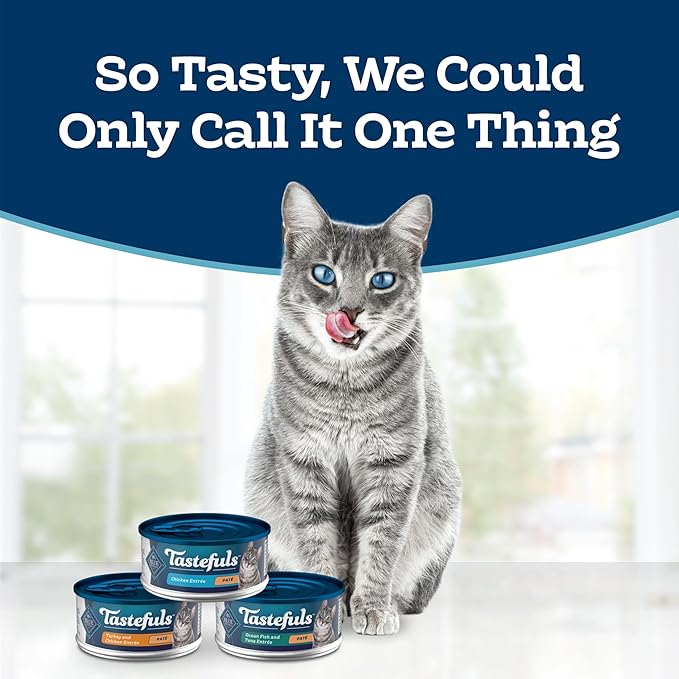 Blue Buffalo Tastefuls Wet Cat Food Paté Variety Pack (Chicken, Turkey & Chicken, Ocean Fish & Tuna) for Adult Cats, Made with Natural Ingredients, 5.5-oz. Each (24 Cans)