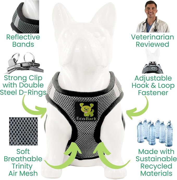 EcoBark Step in Dog Harness Reflective Soft Ultra Padded Mesh Dog Harnesses for XXS, XS, Small, and Medium Dogs Eco-Friendly Comfort Secure Halter No Pull Adjustable Pet Vest