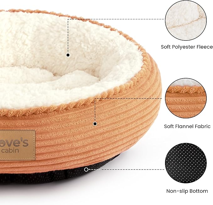 Love's cabin Round Donut Cat and Dog Cushion Bed, 20in Pet Bed for Cats or Small Dogs, Anti-Slip & Water-Resistant Bottom, Super Soft Durable Fabric Pet beds, Washable Luxury Cat Dog Bed Orange Stripe