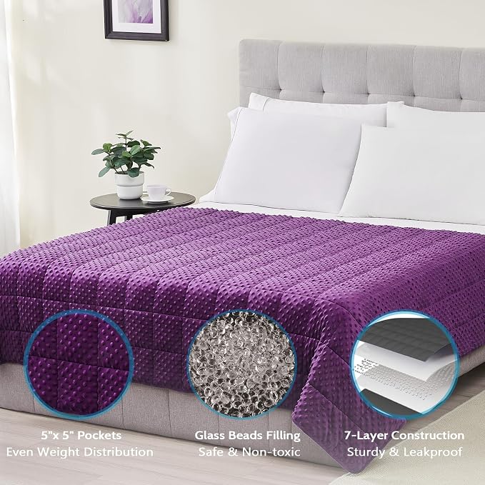 L'AGRATY Weighted Blanket for Adult - 48"x72" 20lbs Minky Dots Heavy Blanket with Glass Beads Soft Breathable for All-Season Summer Fall Winter Thick Comfort for Sleeping