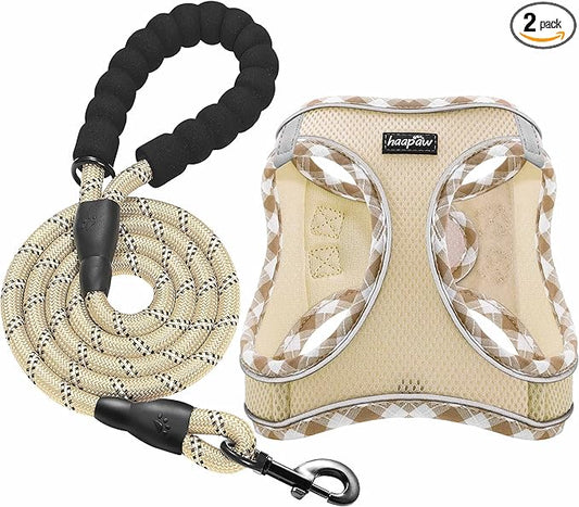 haapaw Dog Harness with Leash Set, No Pull Adjustable Reflective Step-in Puppy Harness with Thickened Padded Vest for Extra-Small/Small Medium Dogs