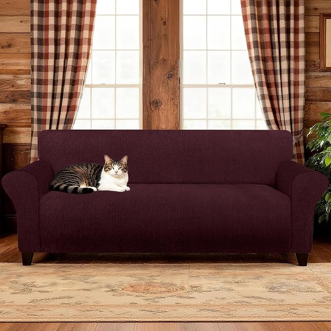 Waterproof Couch Cover, Washable Stretch Non-Slip Oversized Sofa Slipcover with Elastic Bottom Stay-in-Place - Leakproof Furniture Protector for Kids & Pets (Oversized Sofa, Burgundy)