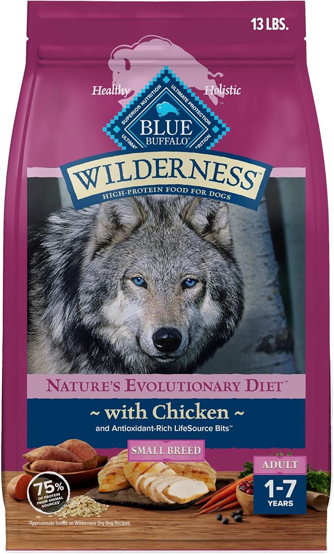 Blue Buffalo Wilderness Chicken Small Breed Adult Dry Dog Food with Wholesome Grains + Antioxidant-Rich Fruits & Veggies, 36g Protein, Supports High Energy Needs, Natural Ingredients, 13 lbs.