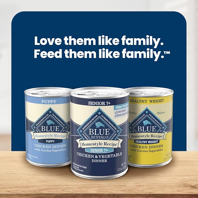 Blue Buffalo Homestyle Recipe Chicken & Vegetable Dinner Paté Natural Wet Dog Food for Senior 7+ Dogs, Made with Natural Ingredients, Vitamins & Minerals, 12.5-oz. Can (3 Count)