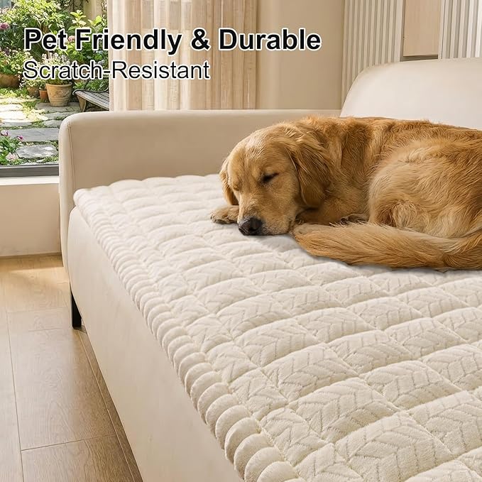 Smiry Couch Cover for Dogs, Non Slip Fuzzy Pet Sofa Covers Washable for 3 Cushion Couch, Soft Thick Furniture Protector for Cats Dogs, Against Fur, Dirt, Scratch Resistant (Beige, 27.6"x70.9")