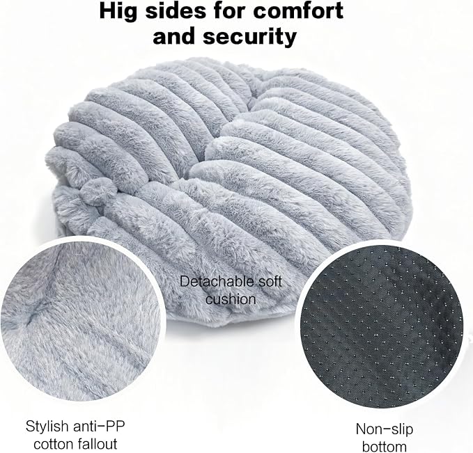 Hooded Cat Beds for Indoor Cats，Cozy Dog Cave Bed,Cozy Nook Dog Bed for Small Dogs,Anti-Slip Puppy Bed Fits up to 22 lbs for Dogs or Cats(Grey Stripe, Medium)