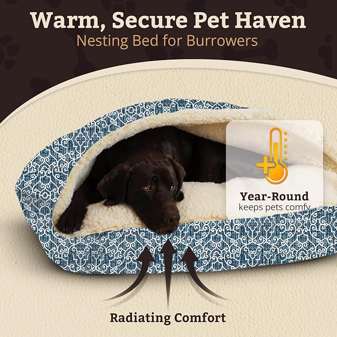 Snoozer Rectangle Cozy Cave Dog Bed - Indoor Dog Bed with Cover Cave, Covered Calming Burrow for Small & Medium Sized Pets with Blanket Attached, Enclosed, Washable Cover - Medium, Ramey Oxford
