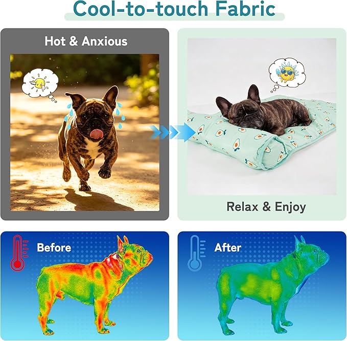 PUMYPOREITY Cooling Dog Bed, Pet Cooling Mat with Pillow, Ice Silk Cooling Dog Blanket, Self Cooling Pad for Cat,Dog, Washable Summer Pet Mat for Kennel, Crates, Sofa, Floor, Green, S