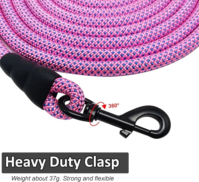 MayPaw Heavy Duty Rope Dog Leash, 3/4/5/6/7/8/10/12/15 FT Nylon Pet Leash, Soft Padded Handle Thick Lead Leashes for Large Medium Dogs (Pink-Blue dot, 1/2" * 12')