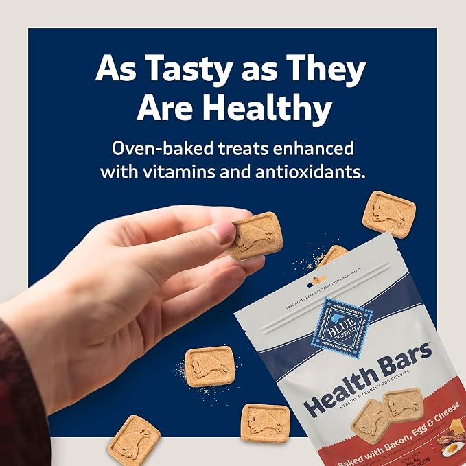 Blue Buffalo Health Bars Crunchy Dog Biscuits, Oven-Baked with Natural Ingredients, Bacon, Egg & Cheese, 16-oz Bag (Pack of 4)