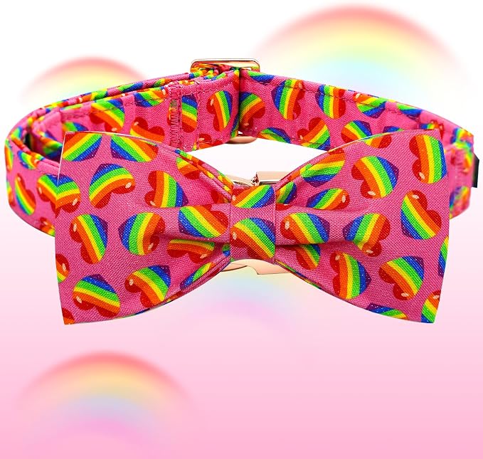 Elegant little tail Dog Collar, Rainbow Pet Collars LGBT for Pride Month Pet Collars Girl Boy Adjustable Dog Collar for Medium Dogs