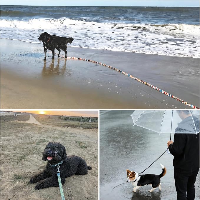 WYuZe Waterproof Dog Leash 7FT 12FT, Odor-Proof Strong Coated Nylon Webbing Easy to Clean, Lightweight Long Leash for Outdoor Walking, Hiking, Beach Playing (7ft, Forest)