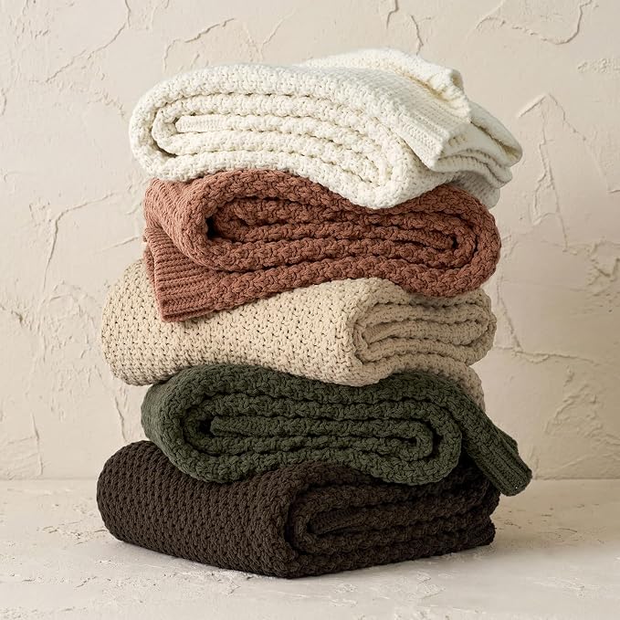 EVERGRACEHOME Chunky Chenille Knit Throw Blanket for Couch, Soft Luxurious Moss Stitch Blankets for Bed, Cozy Decorative Farmhouse Knitted Throws for Sofa, Terracotta Clay, 50" x 60"