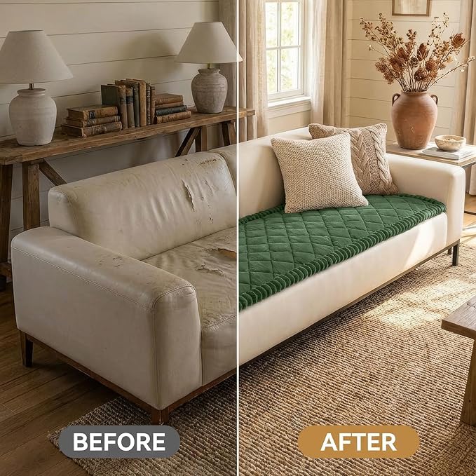 Smiry Couch Cover for Dogs, Non Slip Washable Pet Sofa Protector for Large Dogs, Cats, Fuzzy Plush Sofa Covers for 2 Cushion Couch, Against Fur, Dirt & Scratch Resistant, Green, 27.6"×59"