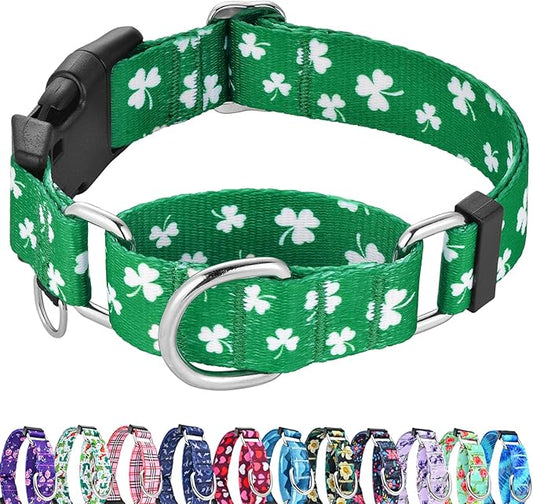 St.Patrick's Day Martingale Collar for Dogs with Buckle Adjustable Shamrock Spring Holiday Dog Collar (Clover, Small)