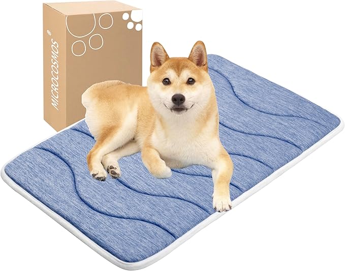 MICROCOSMOS 0.8" Thick Cooling Dog Foam Pad & Summer Pet Sleeping Mat, Machine Washable, Materials Safe, Portable Flat Pet Bed for Dogs.(Navy Blue, 30" x 19")