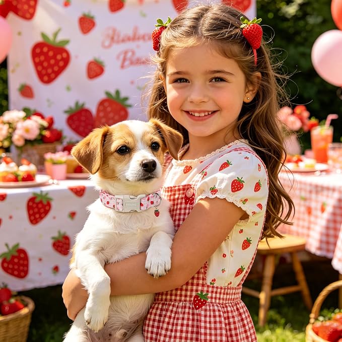 DOGWONG Strawberry Dog Collar for Medium Dogs, Spring Summer Pink Girl Dog Collars, Pink Strawberry Girly Dogs Collars for Small Medium Dogs, Neck 14-21 inches