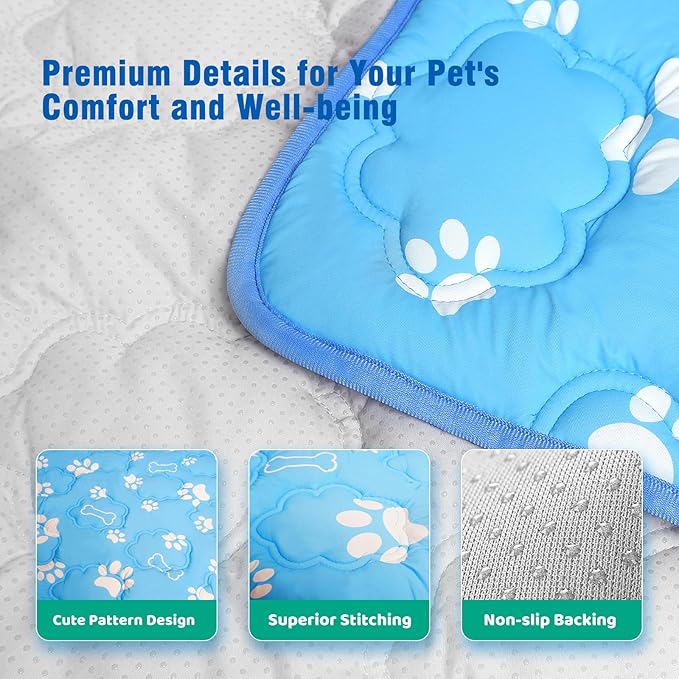 Dog Cooling Mat, Extra Large Cooling Dog Bed Mat for Indoor & Outdoor, Q-Max>0.5, Machine Washable Non-Toxic Portable Pet Cooling Pad for Kennel, Crate, Car - XL(44" x 30") - Blue
