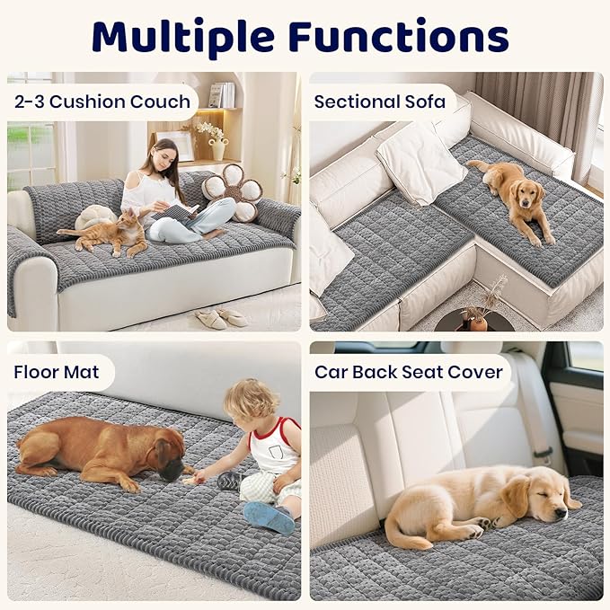 Royhom Couch Cover for Dogs Washable, Soft Thick Pet Couch Covers for Sofa, Pawcart Couch Protector Pet Friendly, Furniture Covers Dog Mat for Couches and Sofas (Grey, 35.4 x 70.9 Inch)