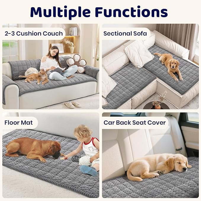 Royhom Couch Cover for Dogs Washable, Soft Thick Pet Couch Covers for Sofa, Pawcart Couch Protector Pet Friendly, Furniture Covers Dog Mat for Couches and Sofas (Grey, 27.6 x 82.7 Inch)