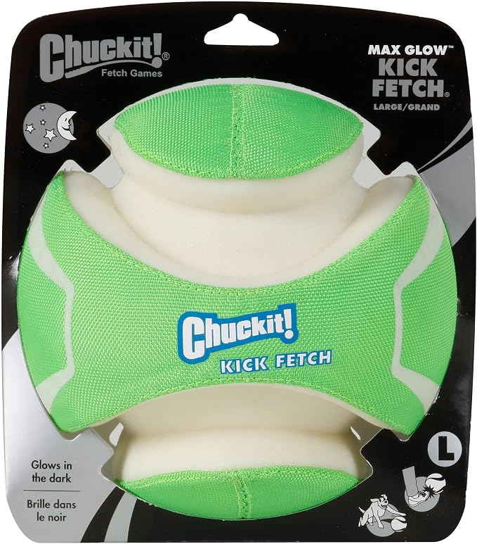 Chuckit! Kick Fetch Max Glow Ball, Large (8 Inch) Glow in the Dark Dog Toy (Pack of 4)