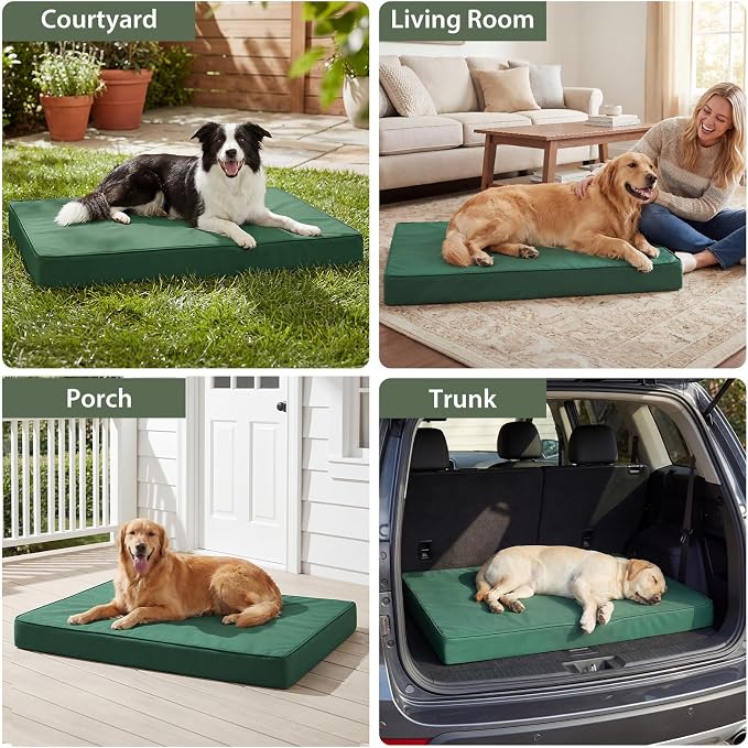 WNPETHOME Outdoor Dog Bed Waterproof, Large Outdoor Dog Bed for Large Sized Dog, Outdoor Indoor Dog Bed with Removable Washable Cover, Egg Crate Foam Dog Crate Mat, Durable Waterproof Dog Bed, Green
