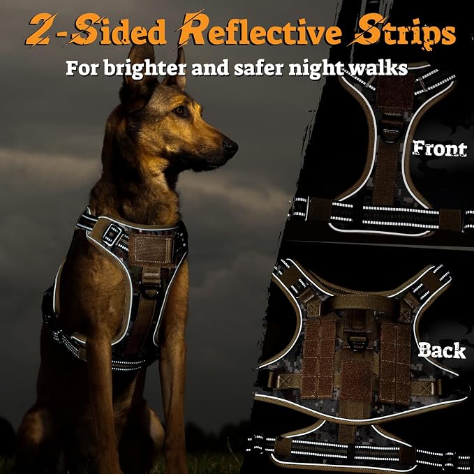 rabbitgoo Tactical Dog Harness for Large Dogs No Pull Adjustable Military Vest with Handle MOLLE Reflective Heavy Duty Dog Vest for Walking Training Hunting Outdoor Medium Size Dog Desert Camo M