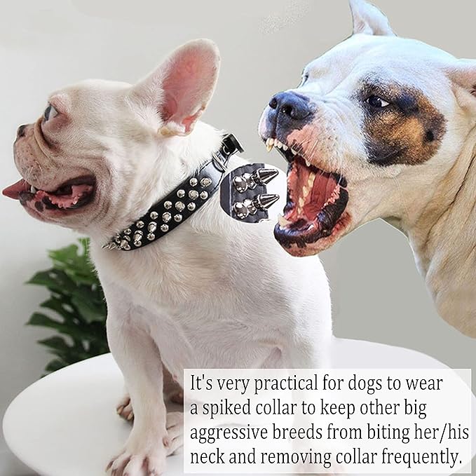 TEEMERRYCA Adjustable Microfiber Leather Spiked Studded Dog Collars with a Squeak Ball Gift for Small Medium Large Pets Like Cats/Pit Bull/Bulldog/Pugs/Husky, Black, L(15"-18.5")