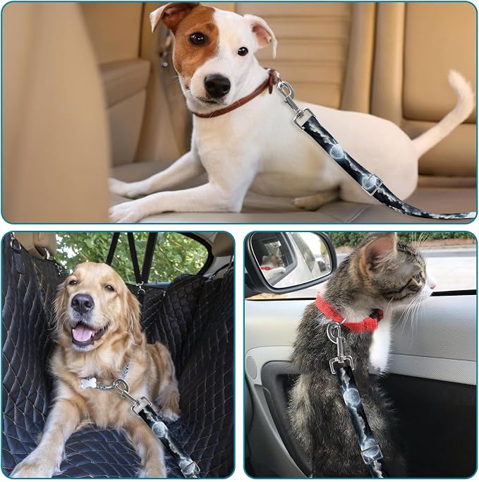 Adjustable pet cat and Dog car seat Belt，The Lanyard is Flexible and Adjustable from 20 to 33 inches(Beautiful Starry Sky)