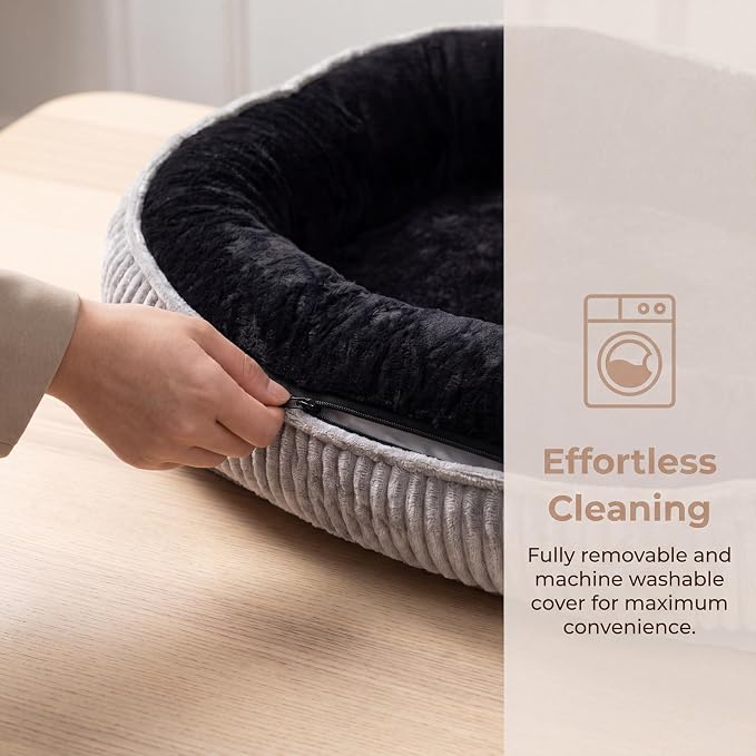 Calming Dog Bed for Medium to Large Dogs 30"x21" - Orthopedic Washable Pet Bed with Anti-Slip Bottom, Indoor Soft Cat Bed with Removable Cover (Black)