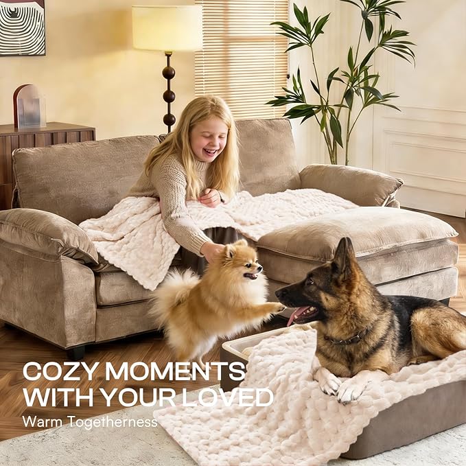 Luciphia 300GSM Fleece Dog Blanket for Small Medium Large Dogs 3D Jacquard 1 Pack 3 Flannel Puppy Cat Pet Throw Blankets Soft Washable Decorative Furniture Protect Pcs3-White, M(30''x20'')