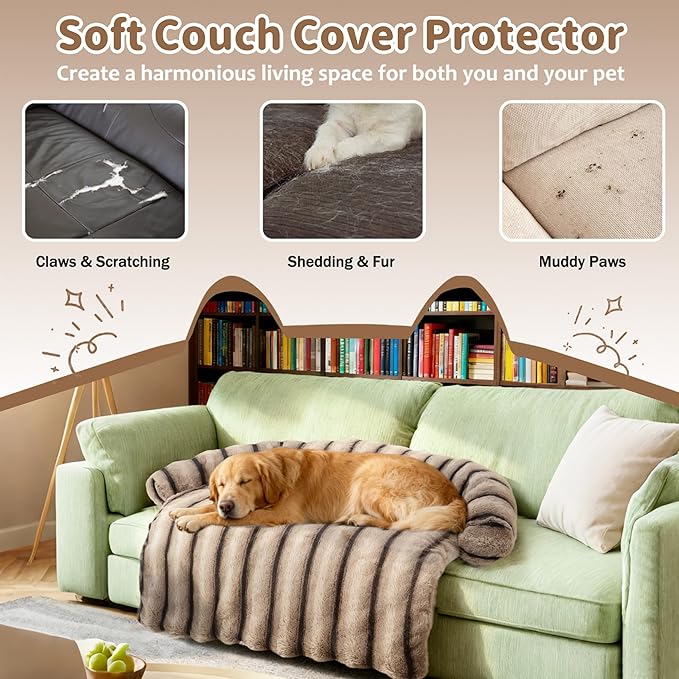 WATANIYA PET Medium Dog Couch Bed, Fluffy Washable Couch Protector for Dogs with Removable Cover, Non-Slip Dog Sofa Bed, 35x31 Inch, Brown