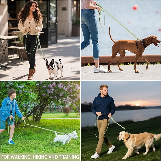 Reflective Dog Leash with Double Handle, Dog Leash 4 FT Long, Supports Medium and Large Dogs, Heavy Duty for Walking, Running, and Training, Green
