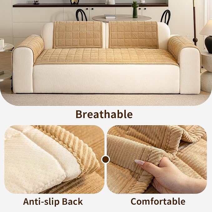 Couch Covers for Dogs Washable, Non Slip Couch Covers for Loveseat Sofa Pet Friendly, Soft Fuzzy Sofa Covers for Pet, Dog Couch Cover Furniture Protector(1PC,Light Brown,27.6"x27.6")