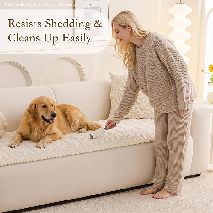 MEETSKY Couch Cover for Dog Washable, Non-Slip Pet Friendly Sofa Covers for 2 Cushion Couch Dog Mats for Couches Sofa Protector for Loveseat Soft Furniture Covers, 27.6" x 59", Cream