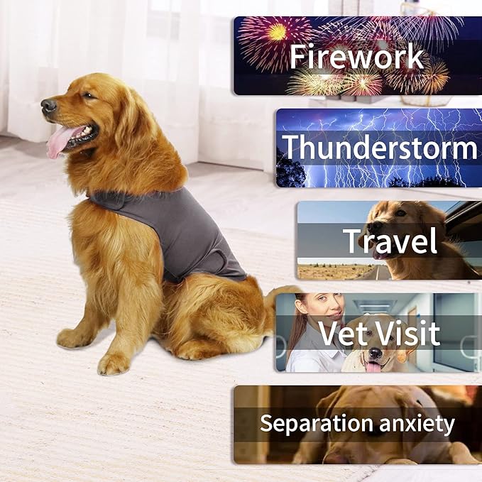 Comfort Dog Anxiety Relief Coat, Dog Anxiety Calming Vest Wrap for Thunderstorm,Travel,4th of July Fireworks,Vet Visits,Separation Anxiety Relief for Dogs (XL,Grey)