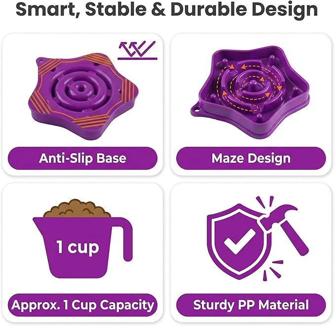 Small Slow Feeder Dog Bowl for Puppies & Small Dogs, 1 Cup (350 ml) Maze Puzzle Food Bowl, Helps Slow Eating & Aid Digestion, Anti-Choking, Non-Slip, BPA-Free, Dishwasher Safe (Purple)