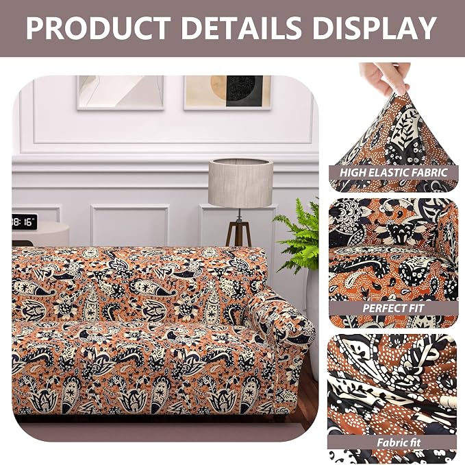 Stretch Couch Covers for 2 Separate Cushion Couch Sofa - Floral Printed Couch Sofa Cover ,Washable Sofa Slipcover,Pet Friendly Furniture Protector with Elastic Bottom,Universal Fit for Home(Loveseat)