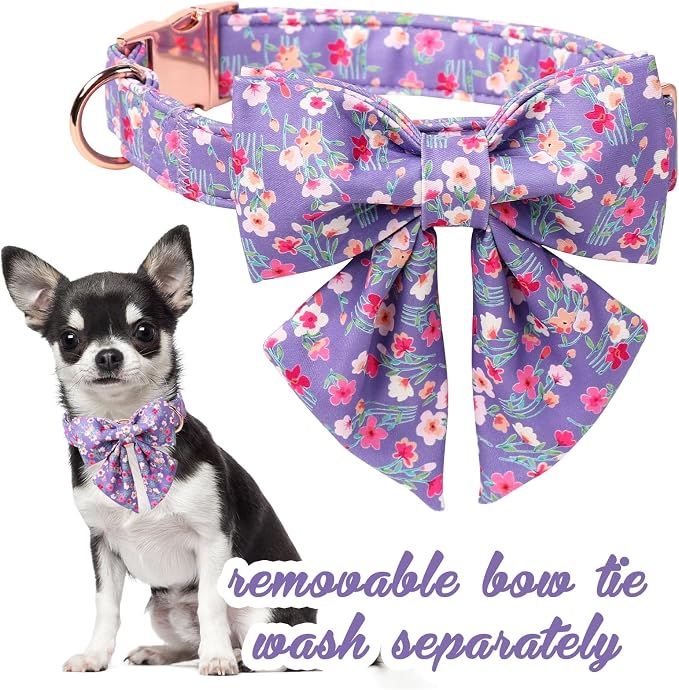 Unique style paws Cartoon Dog Collar with Bowtie Spring Summer Collar with Mutiflower for Small Medium Large Boys Girls Dogs