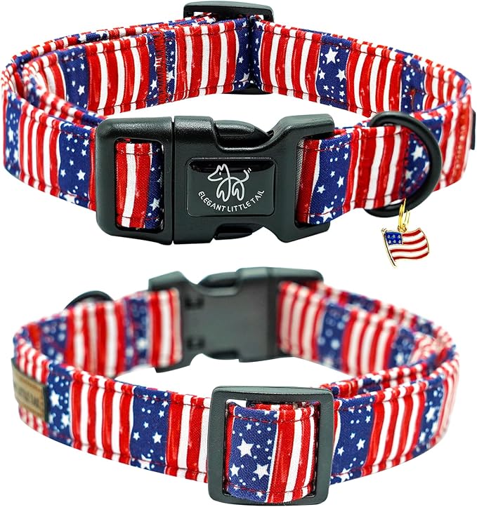 Elegant little tail Independence Dog Collar, 4th of July Holiday Pet Collars Cotton Patriotic Puppy Girl or Boy Soft Pet Gift Adjustable Dog Collar for Small Medium Large Dogs
