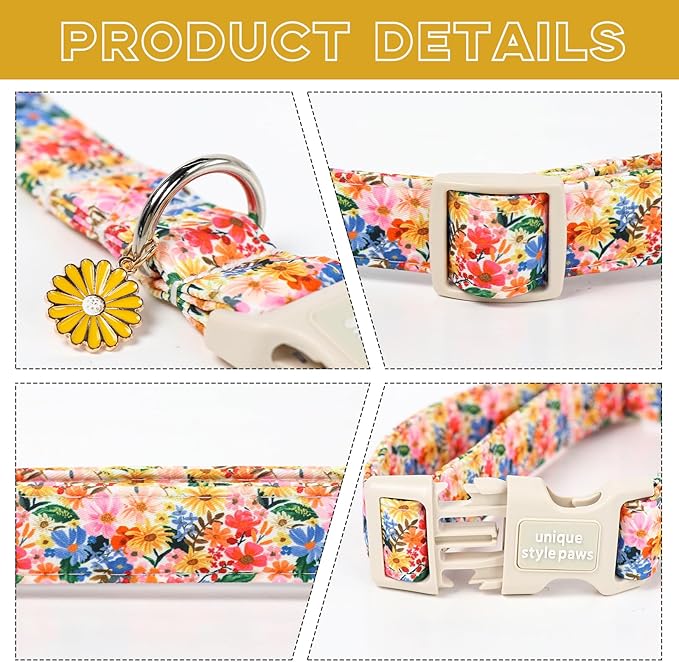 Unique style paws Dog Collar Plastic Buckle with Pendant Colorful Flower Puppy Collar for Spring Summer Blossoms Floral for Small Medium Large Boys Girls Dogs