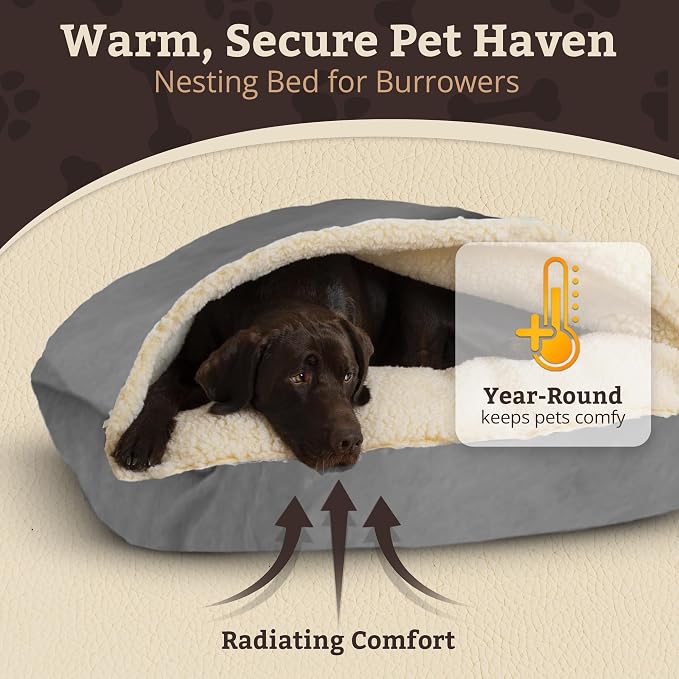 Snoozer Rectangle Cozy Cave Dog Bed - Indoor Dog Bed with Cover Cave, Covered Calming Burrow for Small & Medium Sized Pets with Blanket Attached, Enclosed, Washable Cover - Medium, Heather Gray